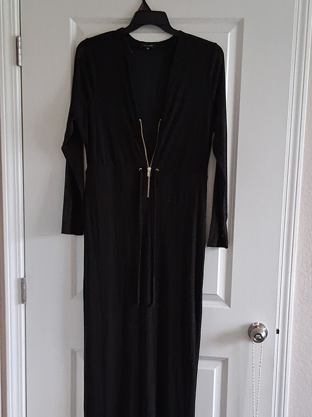 JLUXLABEL Black Long Sleeve Maxi Dress with Front Drawstring Zip